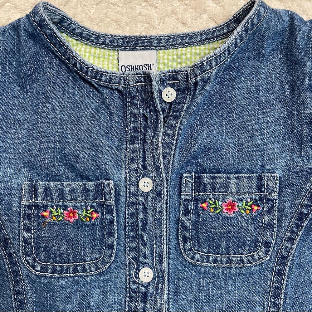 Vintage‎ Y2K OshKosh Toddler Denim Floral Embroidered Pleated Dress Size 3T - Picture 4 of 11